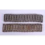 A PAIR OF VINTAGE CONTINENTAL FILIGREE BRACELETS. 115 grams. 18 cm x 3.75 cm.