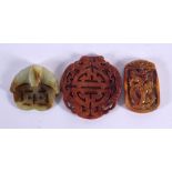 AN EARLY 20TH CENTURY CHINESE CARVED MUTTON JADE TOGGLE Late Qing/Republic, together with two plaque