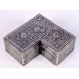 AN ANTIQUE CHINESE TIBETAN EASTERN SILVER BOX. 116 grams. 10 cm x 8 cm.