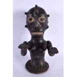 AN EARLY 20TH CENTURY AFRICAN TRIBAL SKIN COVERED FERTILITY FIGURE. 30 cm x 10 cm.