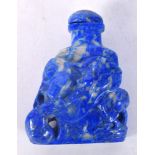 A CHINESE CARVED LAPIS LAZULI SNUFF BOTTLE AND STOPPER 20th Century. 6 cm x 4.5 cm.