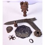 A collection of Chinese .Tibetan bronze items, Dagger handle, medallion etc (7)