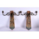 A RARE PAIR OF 18TH CENTURY CHINESE SILK COUNTRY HOUSE WALL SCONCES with French bronze fittings. 40