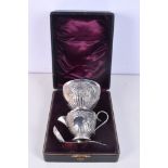 A LOVELY VICTORIAN SILVER CHRISTENING SET. Sheffield 1896, Sheffield 1899 & Birmingham 1898. 147 gra