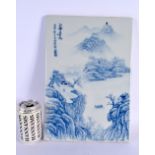 A LARGE CHINESE BLUE AND WHITE PORCELAIN TILE 20th Century. 36 cm x 26 cm.