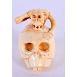 A JAPANESE CARVED BONE SKULL NETSUKE. 4 cm x 2 cm.