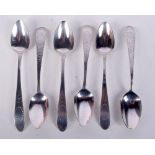 SIX GEORGE III SILVER SPOONS. 84 grams. 14 cm x 2.5 cm. (6)