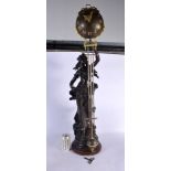 A LARGE 19TH CENTURY FRENCH ART NOUVEAU SPELTER MYSTERY CLOCK After Auguste Moreau. 92 cm high.