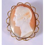 A BOXED 9CT GOLD CAMEO BROOCH. Stamped 9ct. 5.1cm x 4.3cm, weight 18.8g