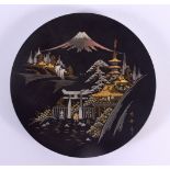 AN EARLY 20TH CENTURY JAPANESE MEIJI PERIOD MIXED METAL DISH decorated with a view of Mt Fuji. 14 cm