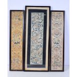 A collection of framed Chinese silk panels largest 52 x 17cm (3)