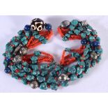 A TURQUOISE AND CORAL BEAD NECKLACE. 70cm long