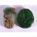 TWO CHINESE CARVED JADE TABLETS 20th Century. Largest 5 cm x 3 cm. (2)