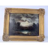 A framed 19th Century oil depicting persons fishing at a lake 37 x 50 cm