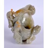 A LATE 19TH CENTURY CHINESE CARVED JADEITE BRUSH WASHER formed with overlaid fish. 11 cm x 8.5 cm.