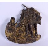 AN UNUSUAL 19TH CENTURY AUSTRIAN GILT METAL MIDDLE EASTERN PLAQUE depicting a figure beside a camel.