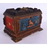 A TRAMP ART CHIP CARVED CASKET. 22 cm x 15 cm.