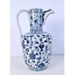 A Chinese blue and white porcelain Ewer made for the Islamic market decorated with foliage 34 cm