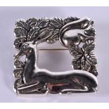 A SILVER DEER BROOCH. 12.3 grams. 3.25 cm square.