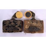 TW0 19TH CENTURY JAPANESE MEIJI PERIOD EMBROIDERED SILK PURSES with ivorine fittings. Each purse 14