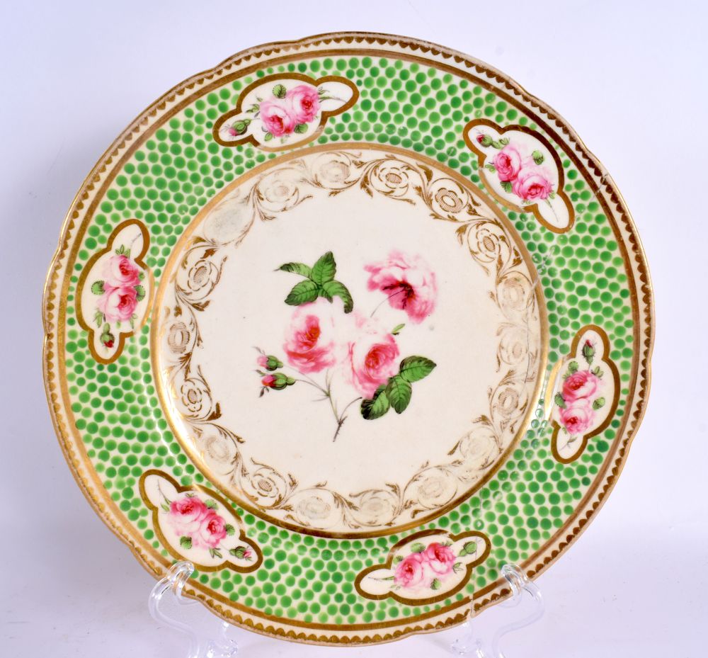 A SET OF THREE EARLY 19TH CENTURY ENGLISH PORCELAIN PLATES decorated with raised green enamels and r - Image 3 of 7