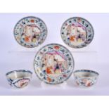 A PAIR OF 18TH CENTURY CHINESE EXPORT FAMILLE ROSE TEABOWLS AND SAUCERS Qianlong. (5)