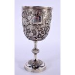 A LOVELY 19TH CENTURY CHINESE EXPORT SILVER GOBLET by Wang Hing, Inscribed 'S C C L T Tournament 190