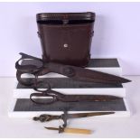 TWO PAIRS OF INDUSTRIAL SCISSORS etc. (5)