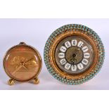 TWO NOVELTY CLOCKS one inset with turquoise. Largest 8 cm wide. (2)