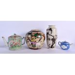A 19TH CENTURY CHINESE FAMILLE ROSE STRAITS PORCELAIN TEAPOT AND COVER together with a vase etc. Lar