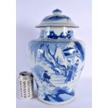 A LARGE CHINESE BLUE AND WHITE PORCELAIN VASE AND COVER probably 19th century, painted with figures.