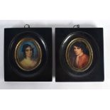 A PAIR OF CONTEMPORARY PORTRAIT MINIATURES. 12 cm x 10 cm.