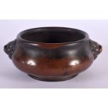 A CHINESE TWIN HANDLED BRONZE CENSER 20th Century. 11 cm wide, internal width 7 cm.