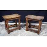 A pair of Mouseman wooden stools 37 x 41 x 28 cm. (2).