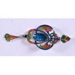 A CONTINENTAL SILVER AND ENAMEL ART NOUVEAU STYLE BROOCH. Stamped 925, 6.7cm x 2.4cm, weight 6.8g