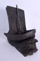 British School (20th Century) Bronze, Dimchurch Flit, Sail boat. 14 cm x 16 cm.