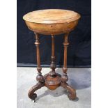 A Victorian Walnut veneered work box on a carved wood stand on castors 77 x 43 x 43 cm