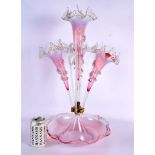 A LARGE VICTORIAN PINK FLASH GLASS EPERGNE. 53 cm x 27 cm.