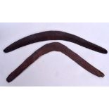 TWO EARLY TRIBAL ABORIGINAL BOOMERANGS. 45 cm wide. (2)