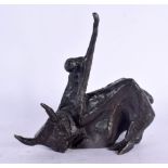Manner of Picasso (20th Century) Bronze, Stylised figure riding a bull. 11 cm x 11 cm.