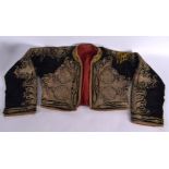 A TURKISH OTTOMAN SILKWORK EMBROIDERED JACKET. 120 cm x 30 cm.