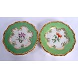Flight Barr and Barr pair of botanical plates with green border painted with named botanical specime