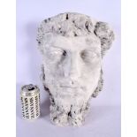 A LARGE CONTINENTAL CARVED PLASTER HEAD After the Antiquity. 37 cm x 27 cm.