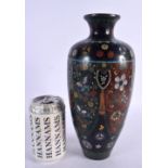 A LARGE 19TH CENTURY JAPANESE MEIJI PERIOD CLOISONNE ENAMEL VASE decorated with foliage. 26 cm x 11