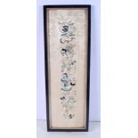 A FRAMED 19TH CENTURY CHINESE SILKWORK EMBROIDERED PANEL. 62 cm x 18 cm.