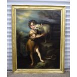A large 19th Century oil on canvas by Sofia De Valera depicting a young John the Baptist 130 x 95 cm
