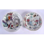 AN 18TH CENTURY CHINESE EXPORT FAMILLE ROSE PORCELAIN PLATE Yongzheng, together with a Yongzheng mar