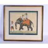 Indian School (18th/19th Century) Watercolour on silk, Three figures upon an elephant. 42 cm x 42 cm