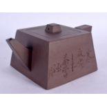 A CHINESE REPUBLICAN PERIOD YIXING POTTERY TEAPOT AND COVER incised with calligraphy and foliage. 14