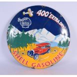 A SHELL GASOLINE ENAMEL SIGN. 27 cm diameter.